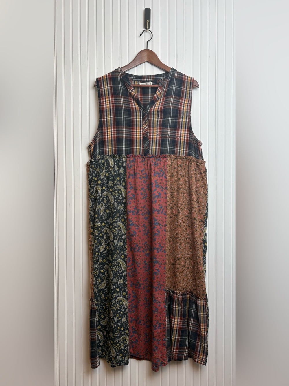 Natural Life Patchwork Dress XL Plaid Bohemian Hippie Peasant Prairie Cottage